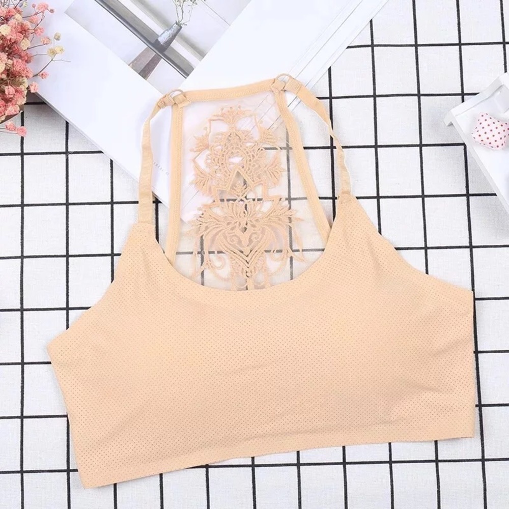New Padded Mesh Floral Lace Back Medium Bralette